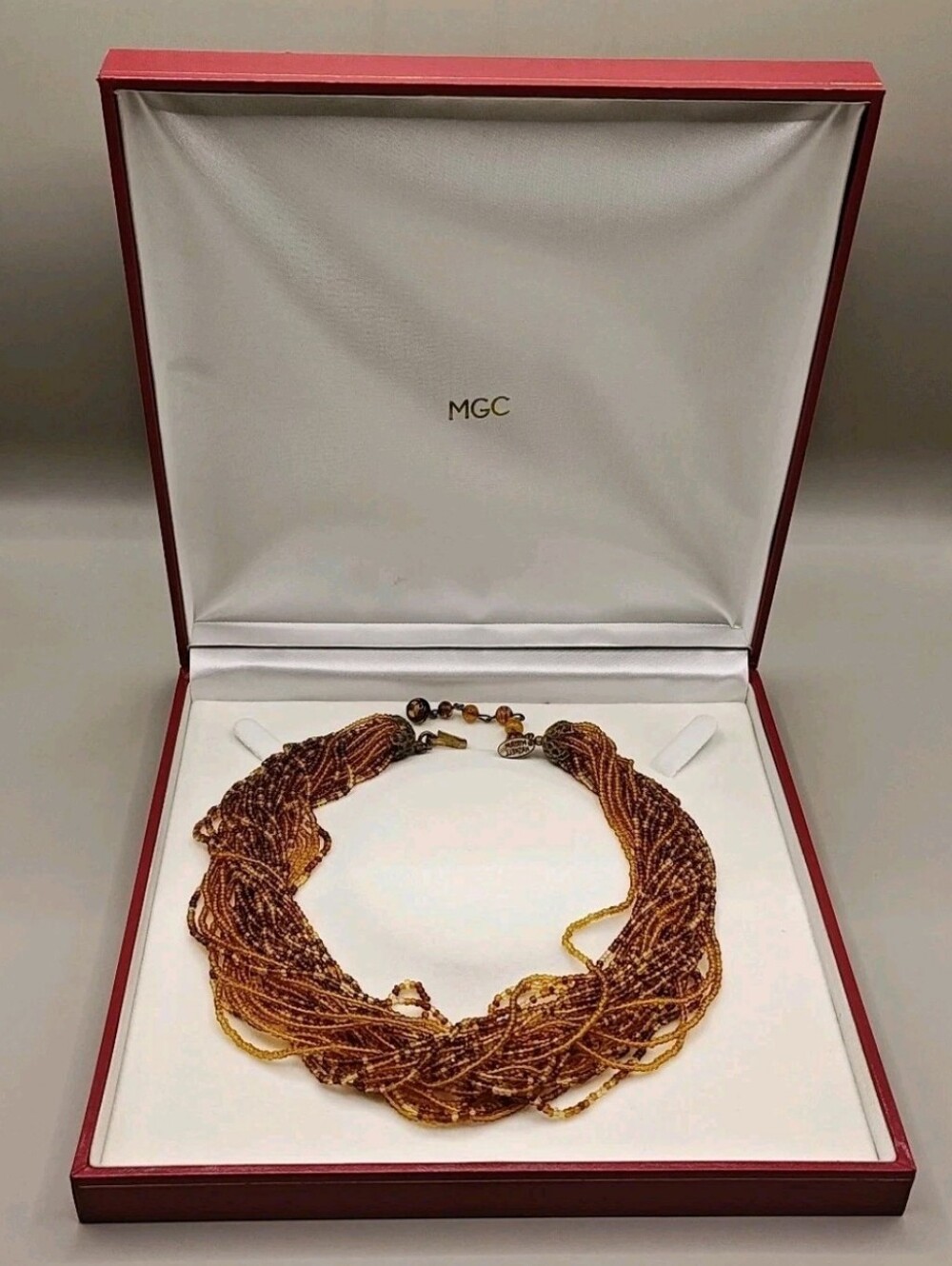 Vtg Miriam Haskell Root Beer Glass Seed Beads Necklace Twisted Multi Strands 16"